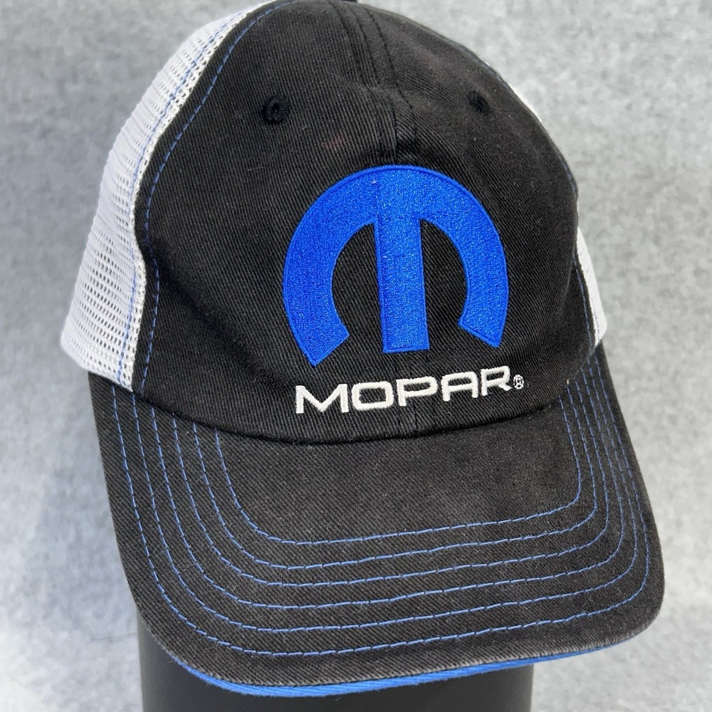 Mopar Men's Trucker Hat Embroidered Logo Trucker Cap‎ in Black/Blue